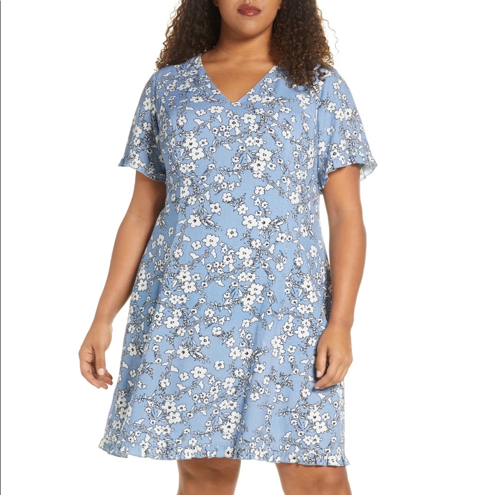 Marée Pour Toi floral print fit & flare dress - baby blue - comfortable - NWT
